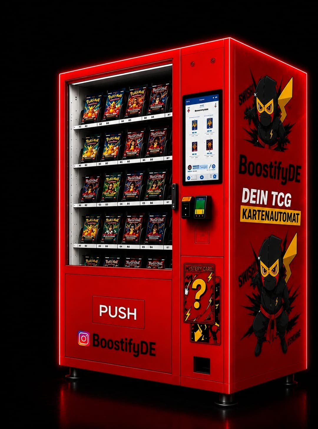 SWISH Vending machine stocked with Pokémon and Yu-Gi-Oh! card packs